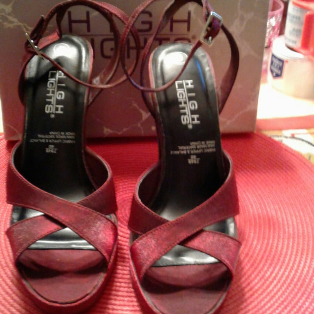 Vintage 90's, Shimmery Red, 5" Wedge Heels with Sexy Ankle Straps